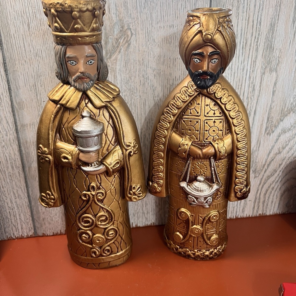 2 1960s Paper Mache Wisemen Vintage Retro Christmas Nativity Candleholders